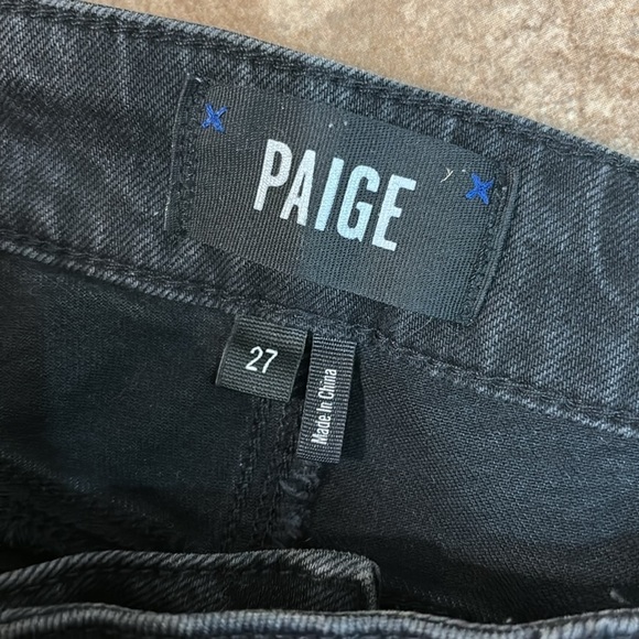 Paige Colette Cropped Flare Leg Belted Sash Raw Hem Jeans Ravenwood Black - Picture 3 of 7